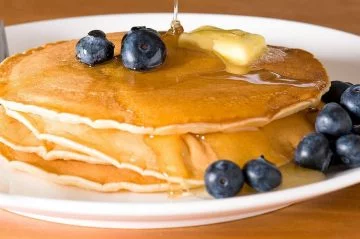 blueberry pancakes breakfast maple syrup
