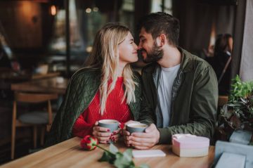 Natural Bridge Romance Package couple enjoys coffee together
